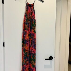 Zara Vibrant Multicolor Halter Dress with Stone Collar Detail
